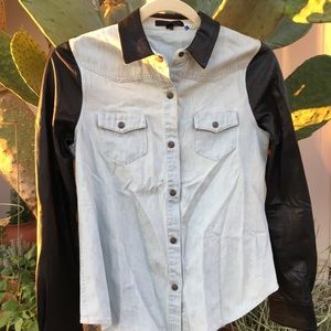 Joe’s Jeans denim and leather button-up, size XS
